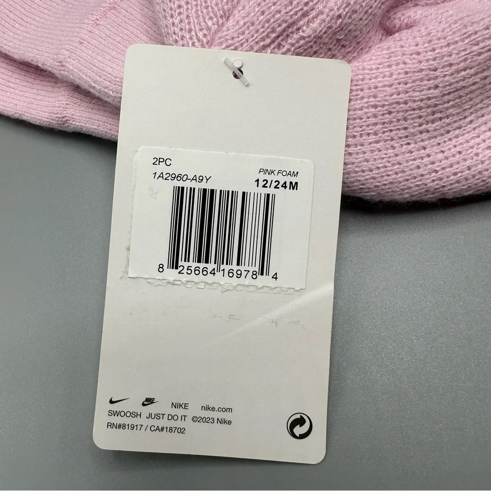 Nike Beanie Hat and Mittens 2 Piece Toddler Baby Set Size 12/24M Pink